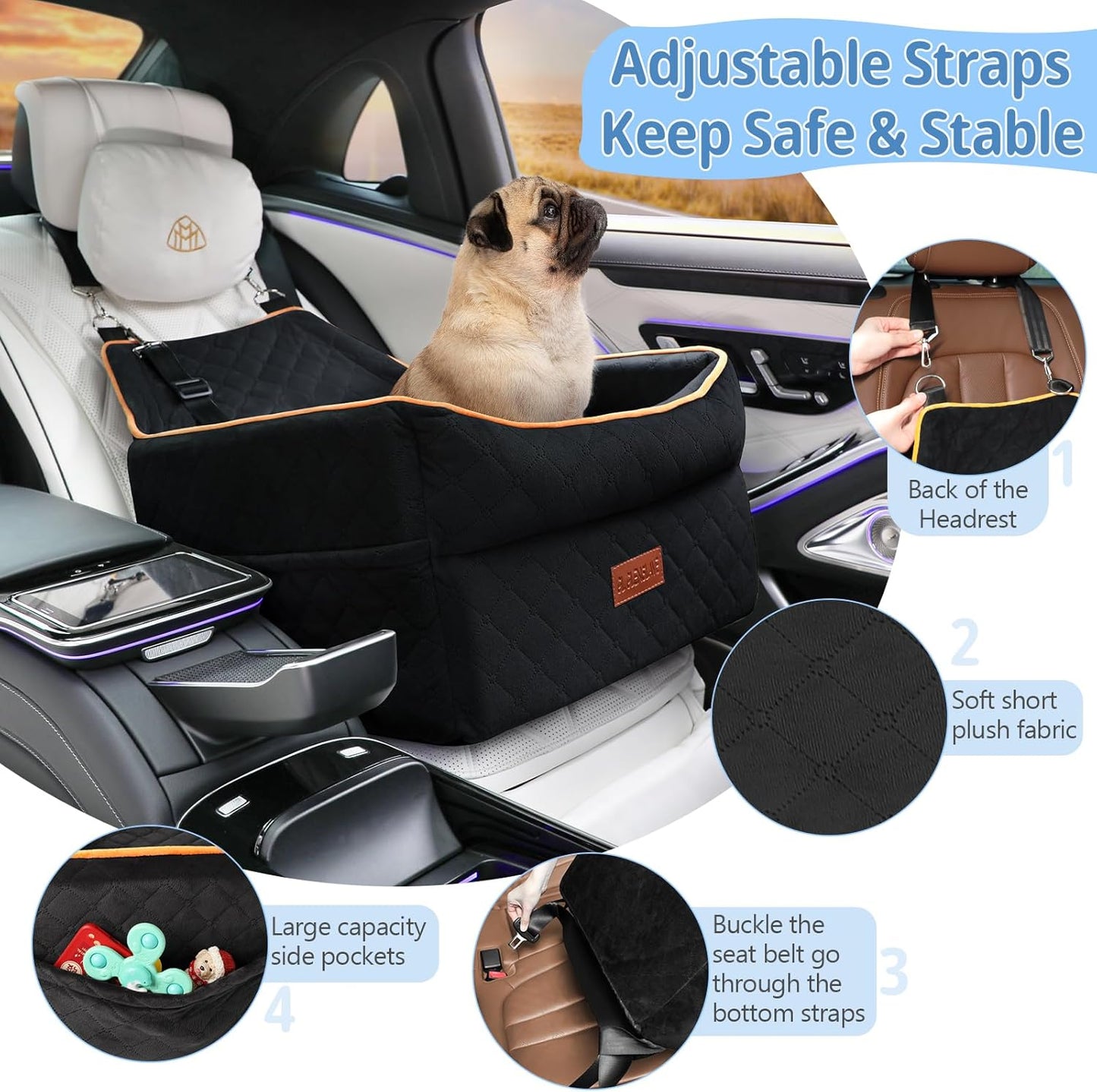 Dog Car Seat for Small Medium Dogs, Memory Foam Dog Booster