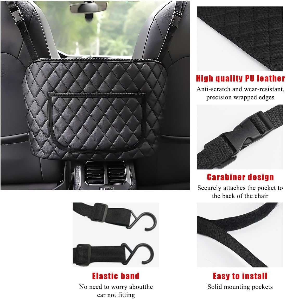 Car Handbag Holder Between Seats, Leather Large Capacity