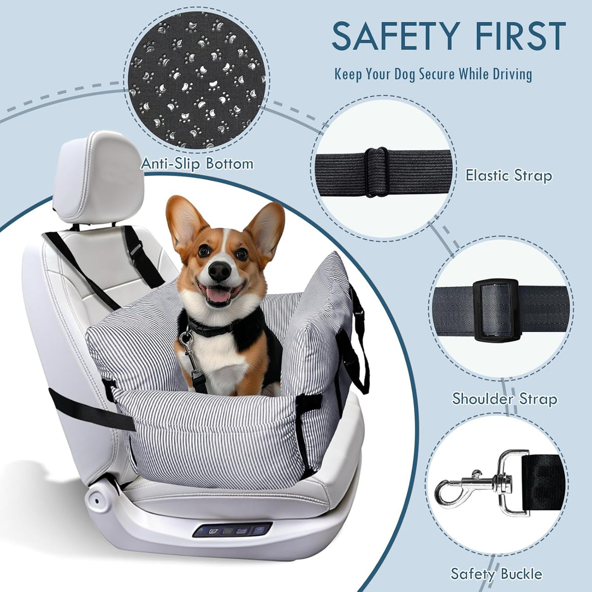 Dog Car Seat for Small/Medium Dogs Under 40 lbs - Elevated