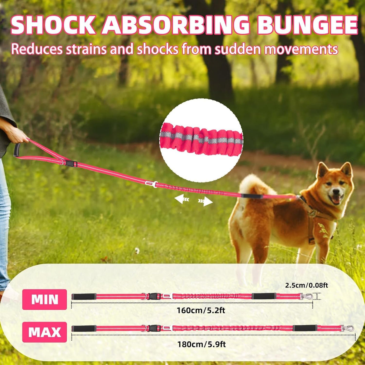 Heavy Duty Bungee Leash for Medium Large Dogs, No Pull