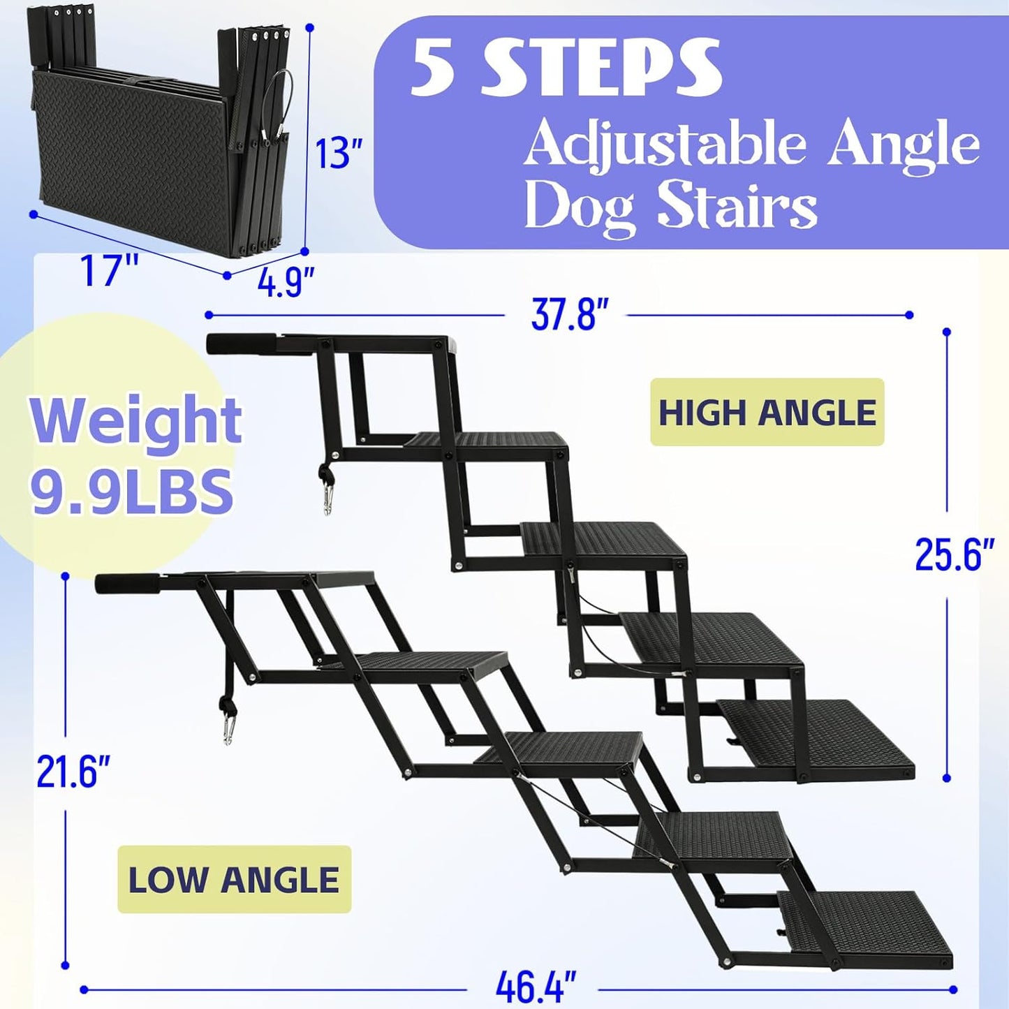 Dog Steps for Car,Truck,25.6" H Foldable Dog Stairs for