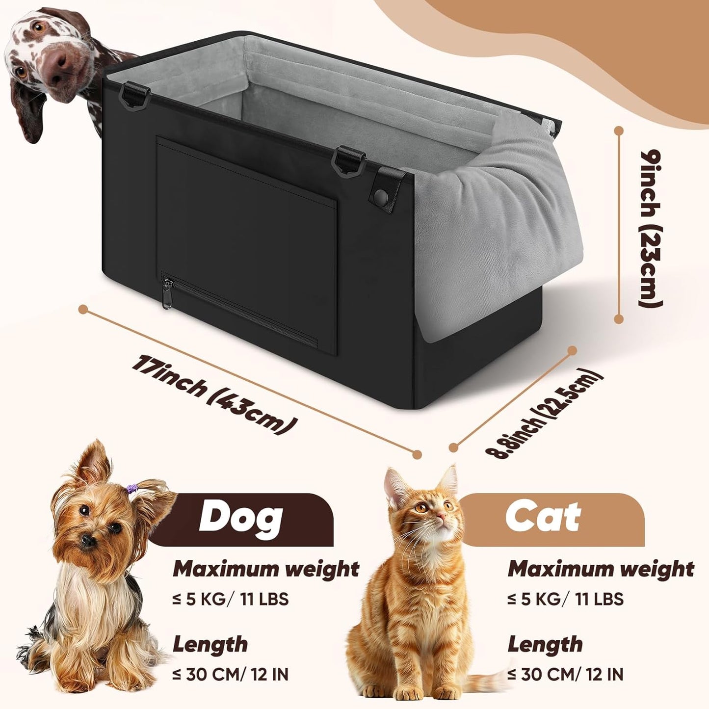 Dog Car Seats for Small Dogs Up to 11lbs, Portable Center