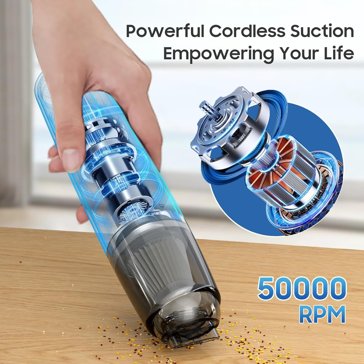 Handheld Vacuum Cordless, Car Vacuum Portable with 2 Suction Modes, Blow & Suction 2-in-1, Mini Vacuum Cleaner Rechargeable for Car, Home, Pet Hair, Office, Desk, Keyboards (Black)