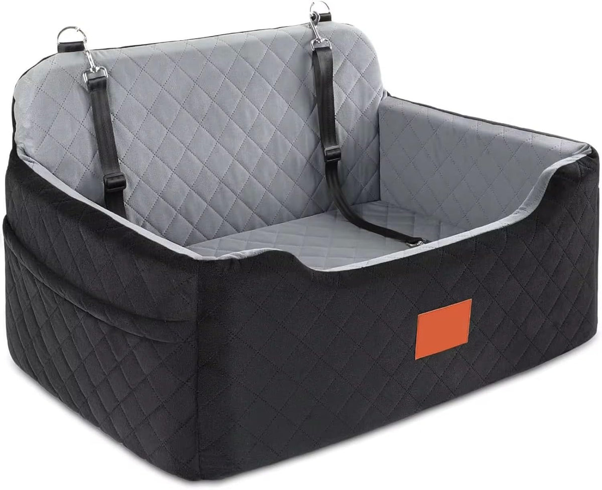 Quilted Car Dog Booster Seat, Black and Gray, Double Pet