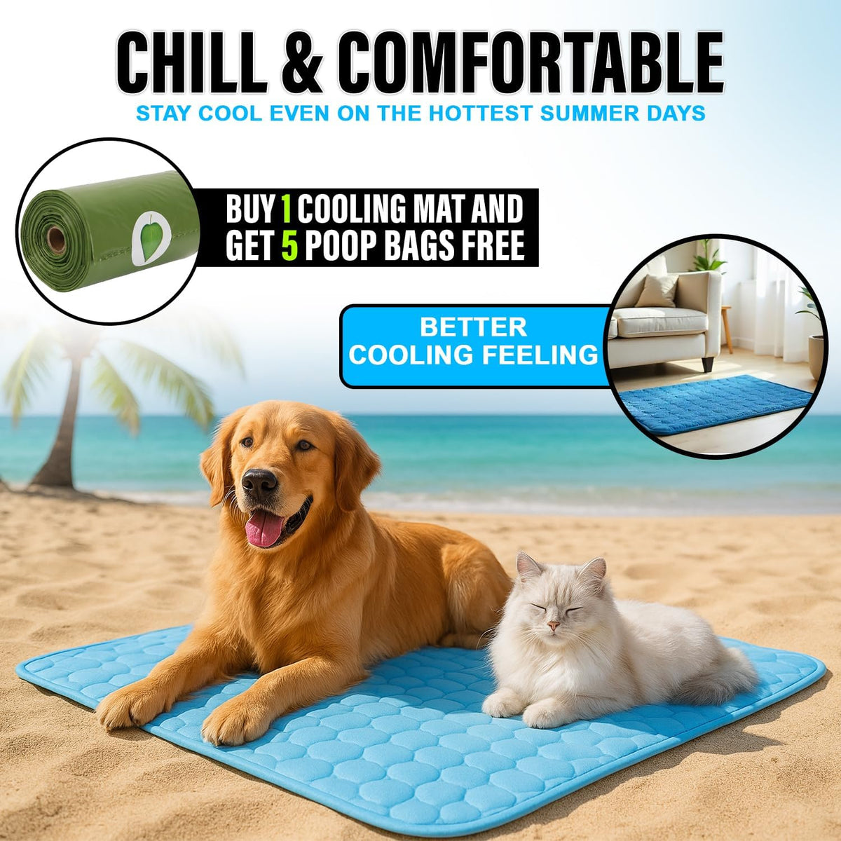 Dog Cooling Mat with 5 Poop Bags Included – Self Cooling