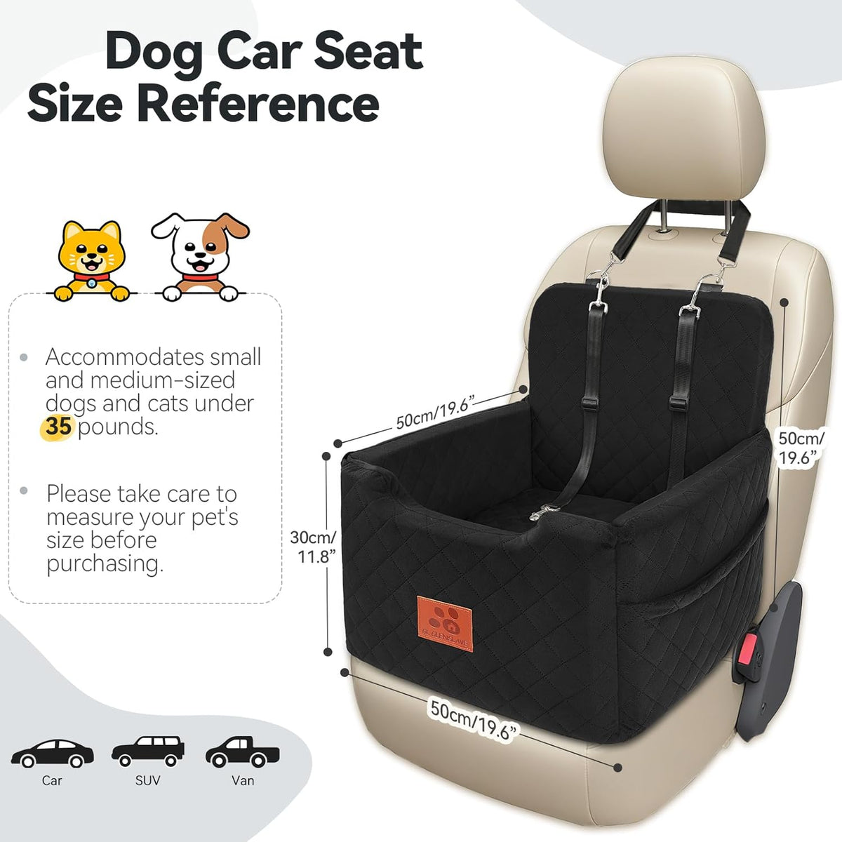 Dog Car Seat for Small/Medium Dogs Under 35lbs,Memory Foam