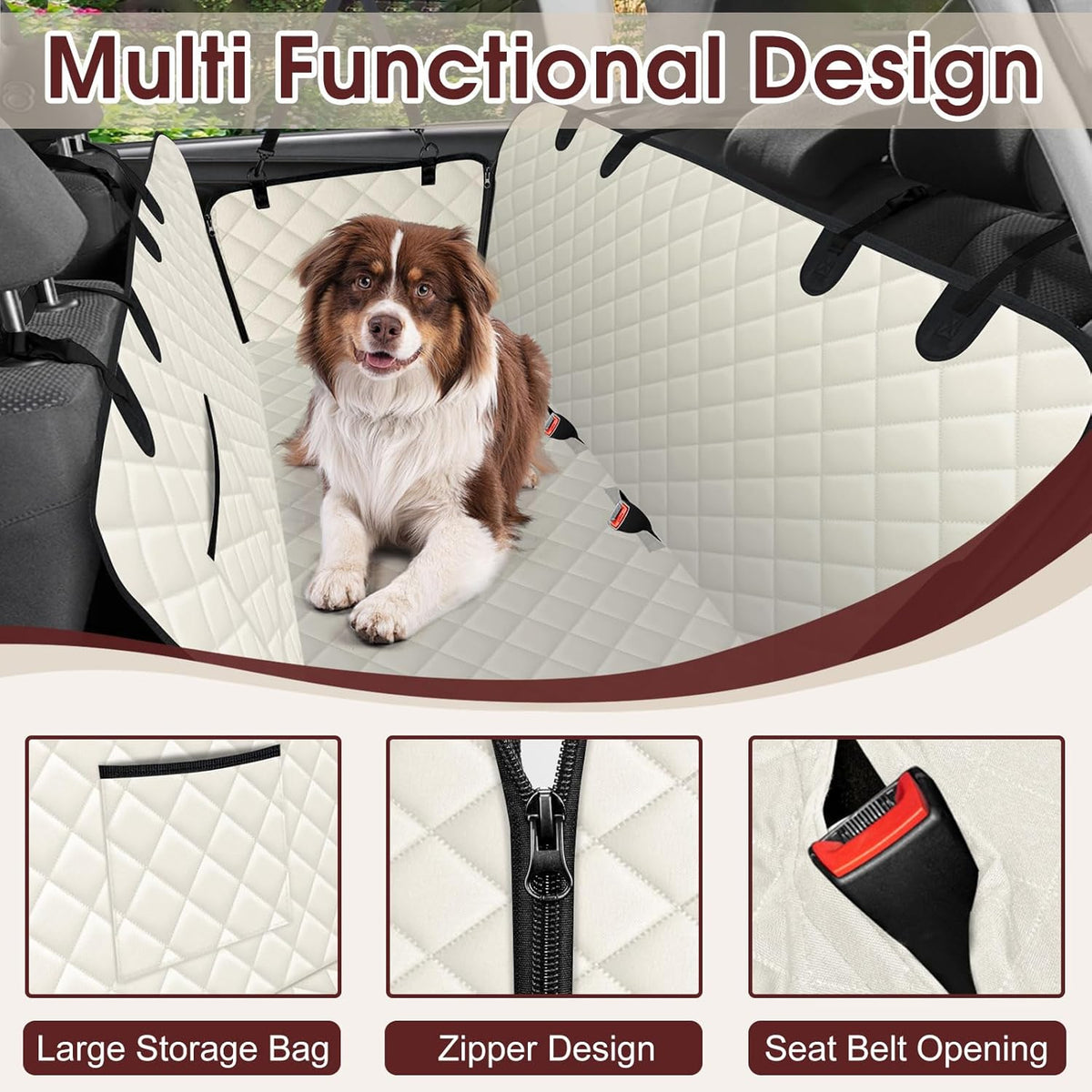 Waterproof Dog Car Seat Cover for Back Seat - Durable, Pet