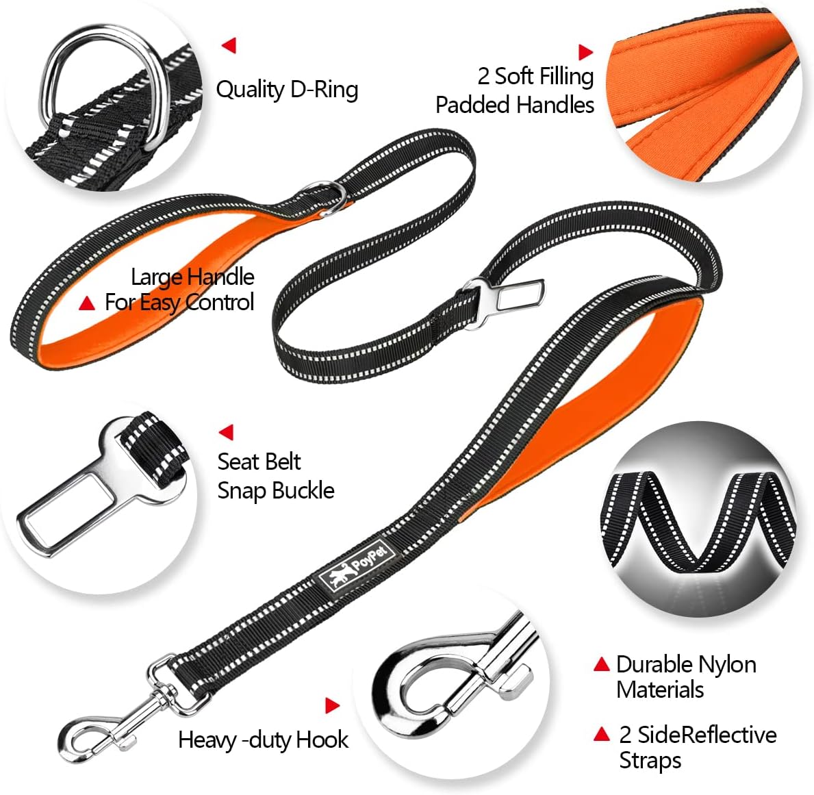 5 Feet Heavy Duty Dog Leash - Car Seat Belt