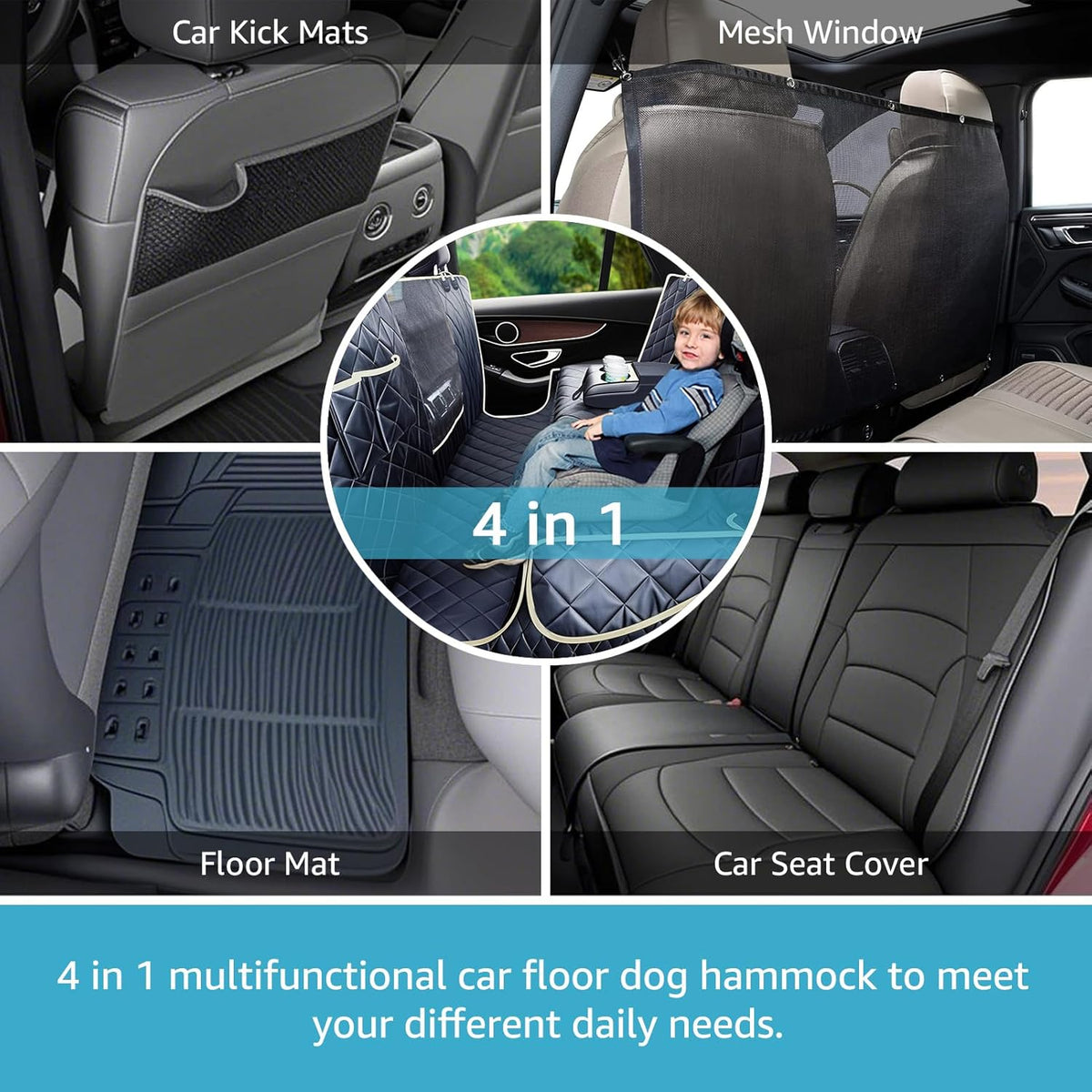 4 in 1 Full Coverage Dog Car Floor Hammock, Dog Car Seat