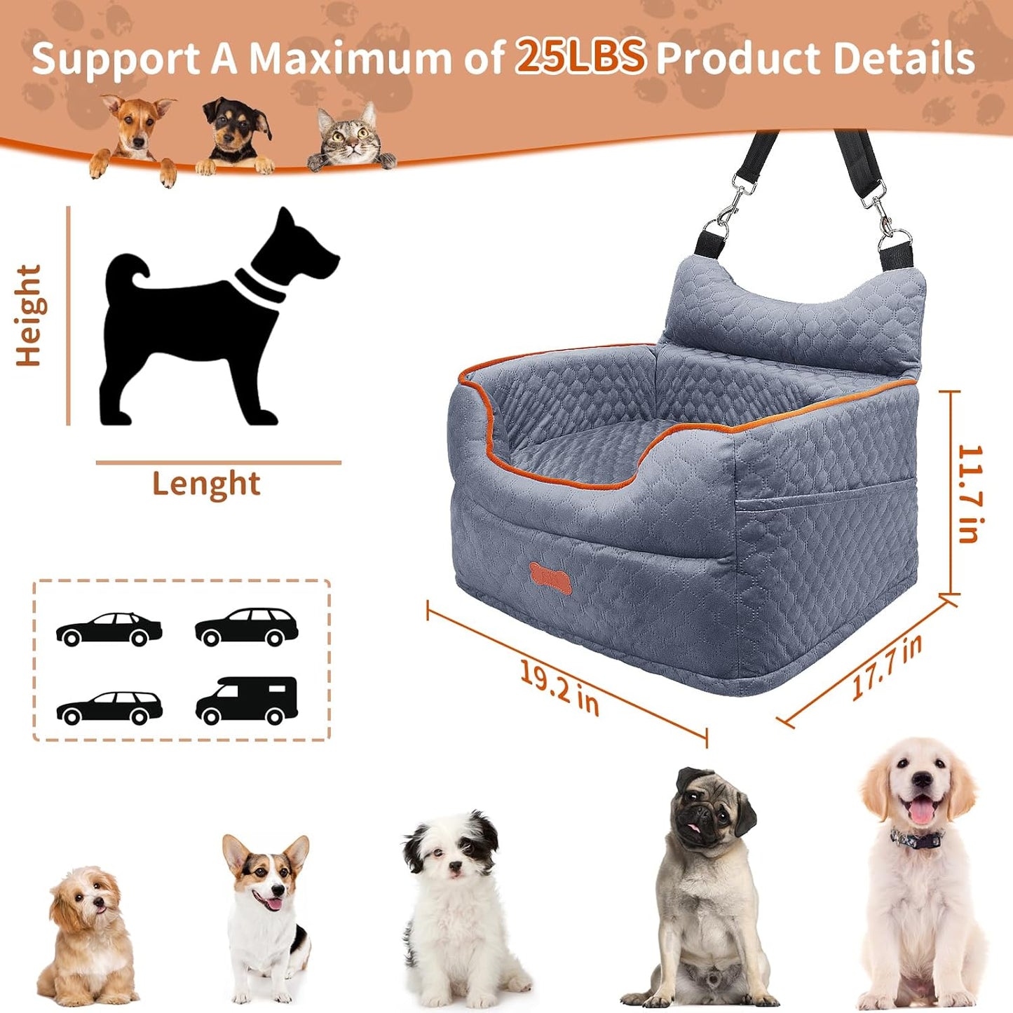 Dog Car Seat - Memory Foam Dog Booster Seat for Small Dogs