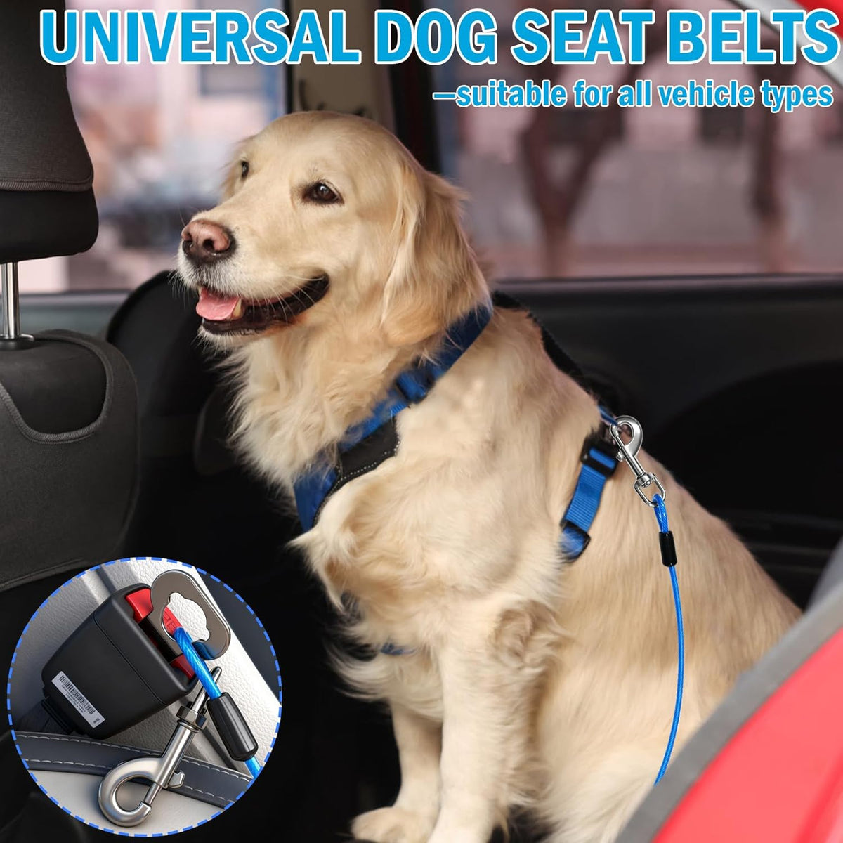 Dog Car Safety Harness,24 Inch/60 cm Double Clips Seatbelt