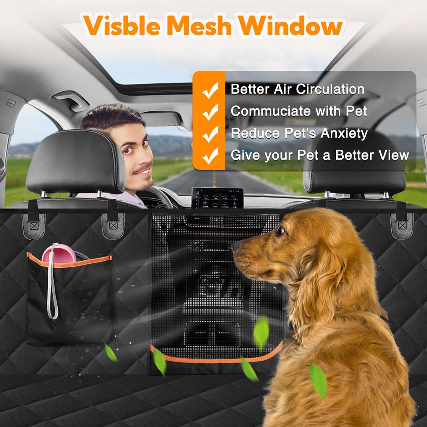 Dog Car Seat Cover for Back Seat, Dog Hammock for Car with