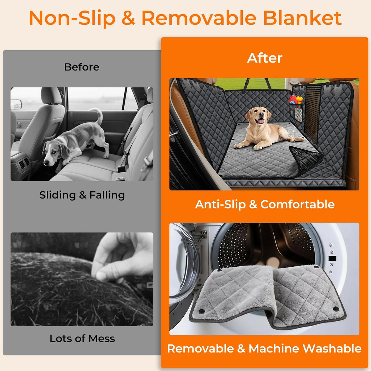 Dogs Back Seat Extender with Non-Slip Blanket, 2 in 1 Hard