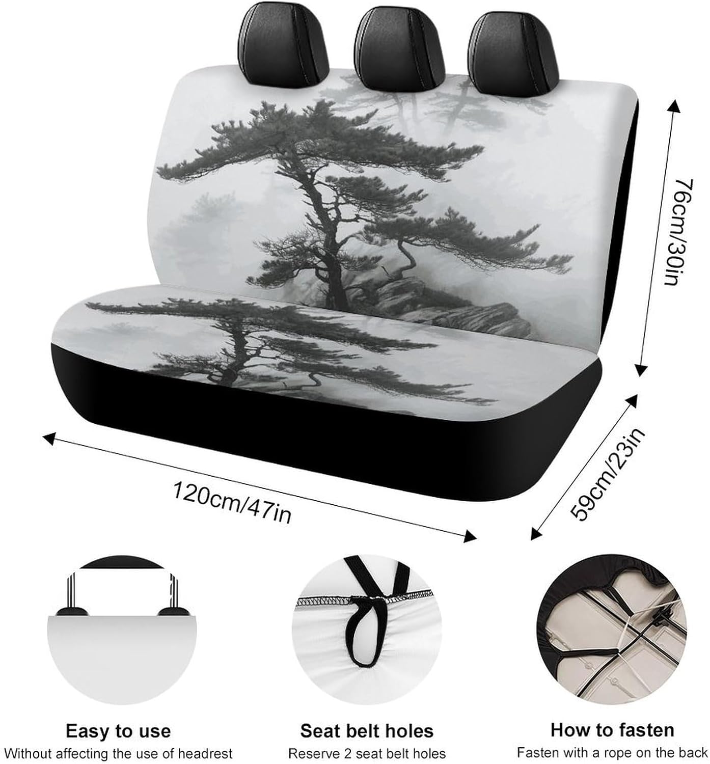 Foggy Mountain Pine Tree Dog Car Seat Covers Waterproof