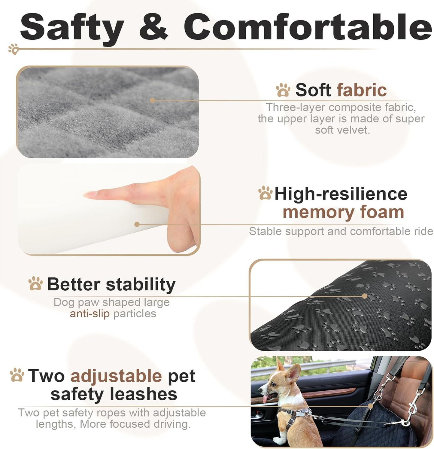 Car Dog Seat with 2 Safety Leashes,Dog Booster Seat for