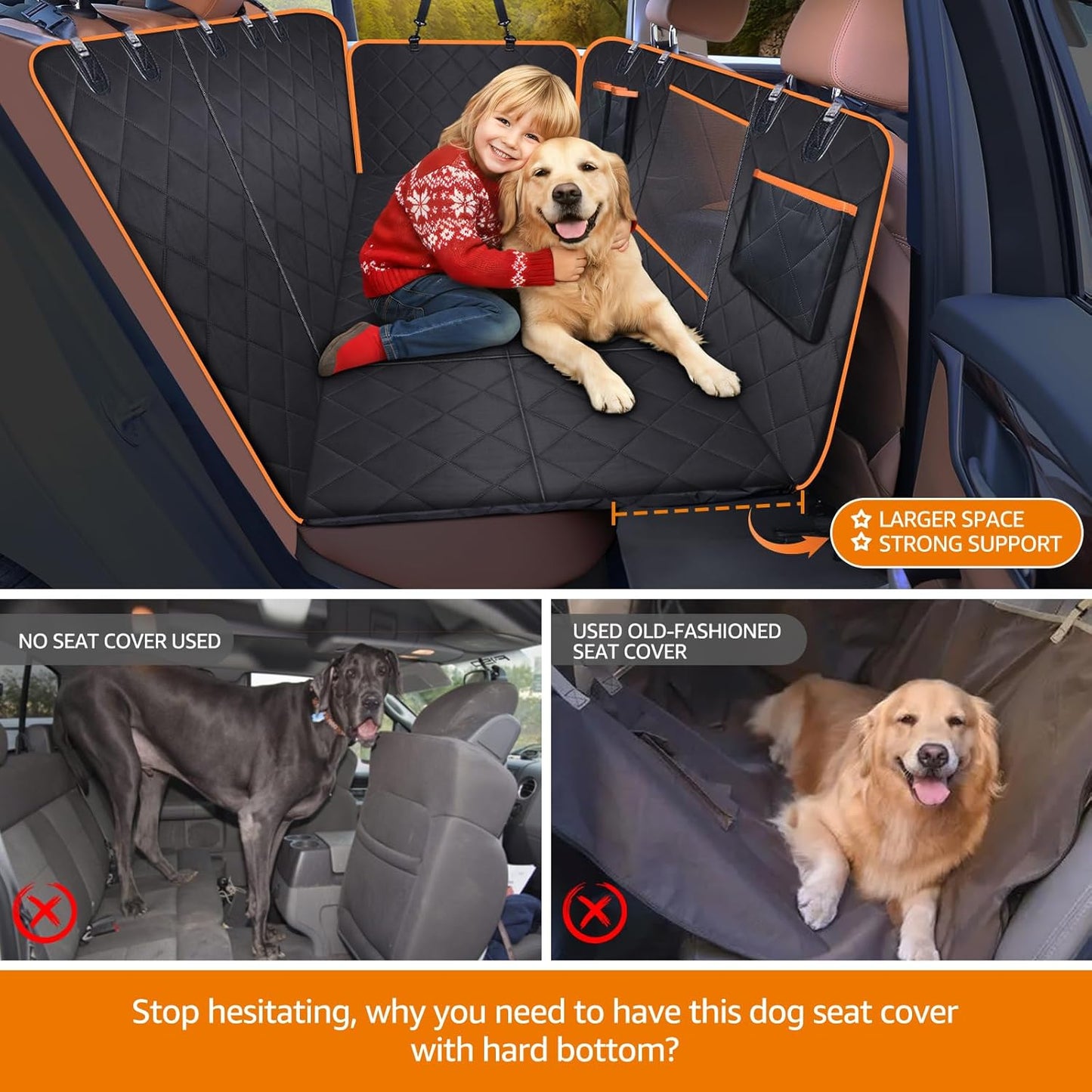 Car Seat Cover for Dogs Offer Large Space Hard Bottom Back