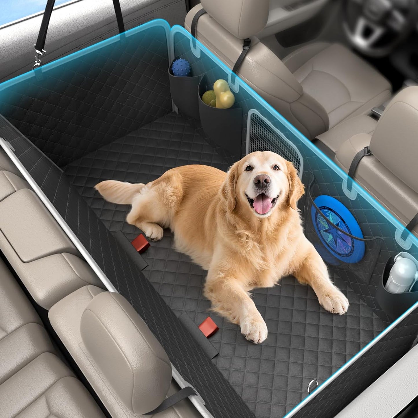 Dog Car Seat Cover for Back Seat, Hard Bottom Dog Hammock