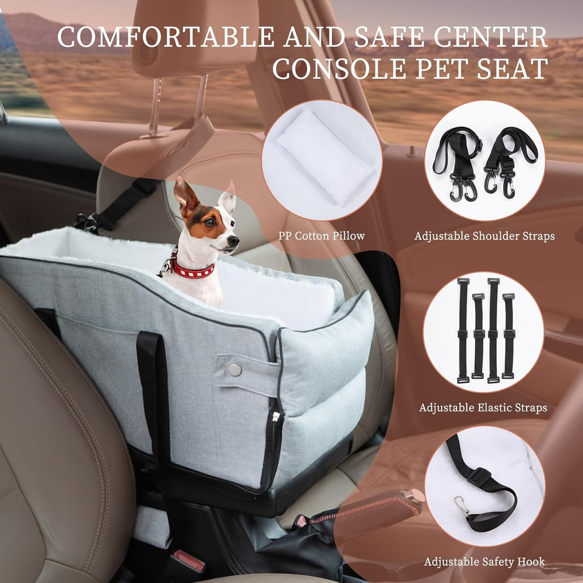 Center Console Dog Car Seat for Small Dogs Up to