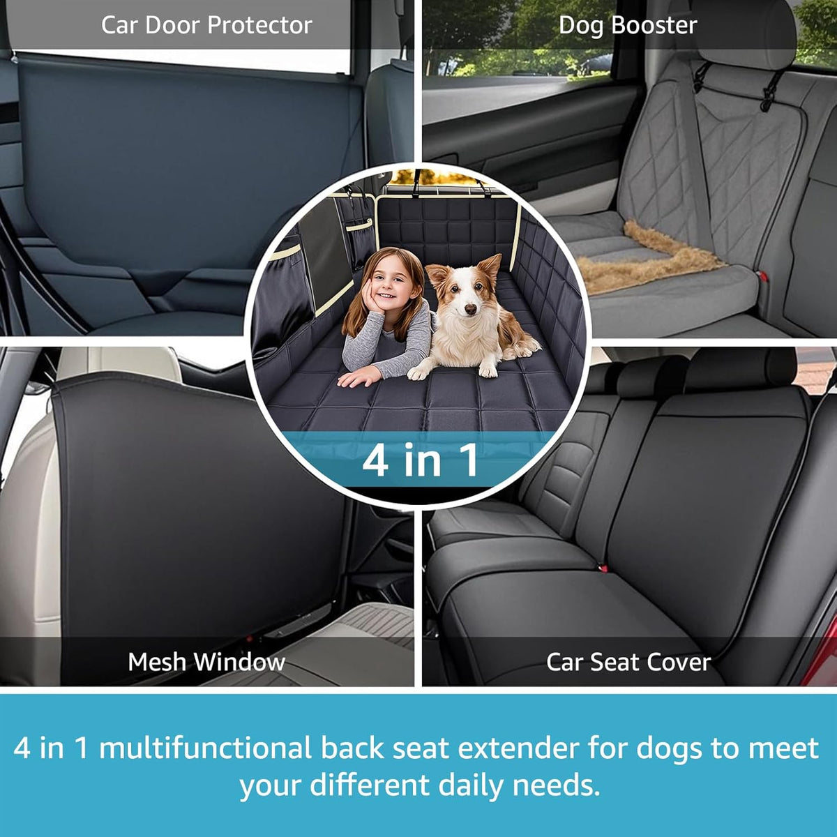 Truck Back Seat Extender for Dogs with Mesh Window