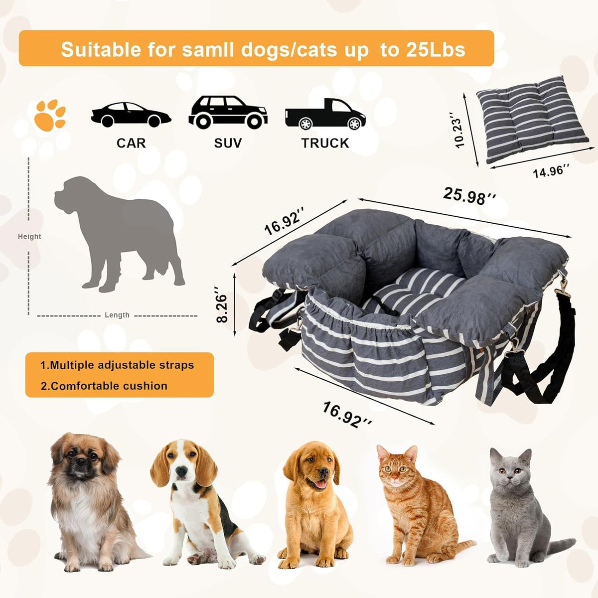 Small Dog Car Seats Washable Dog Booster Seat for Car