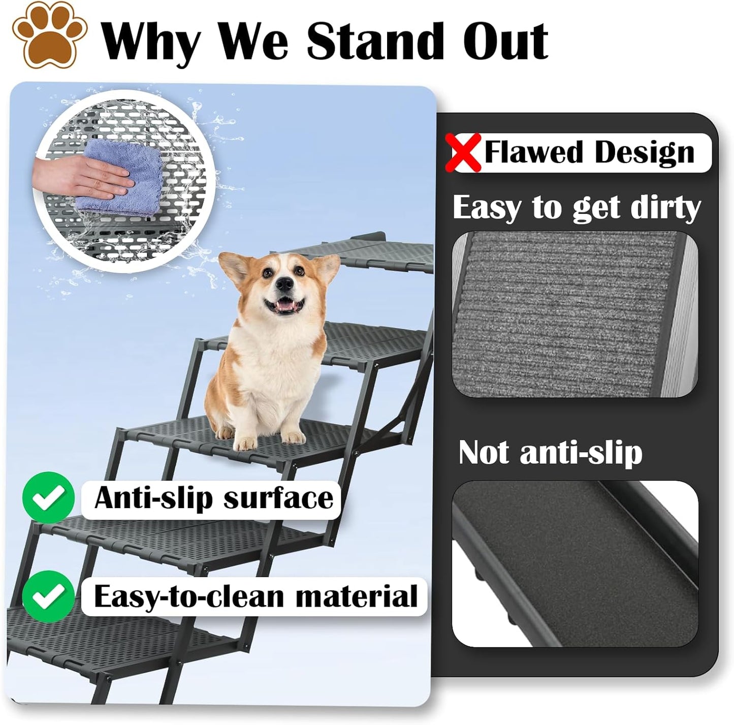 Dog Ramp for Car, SUV & Truck, Portable Pet Stairs with