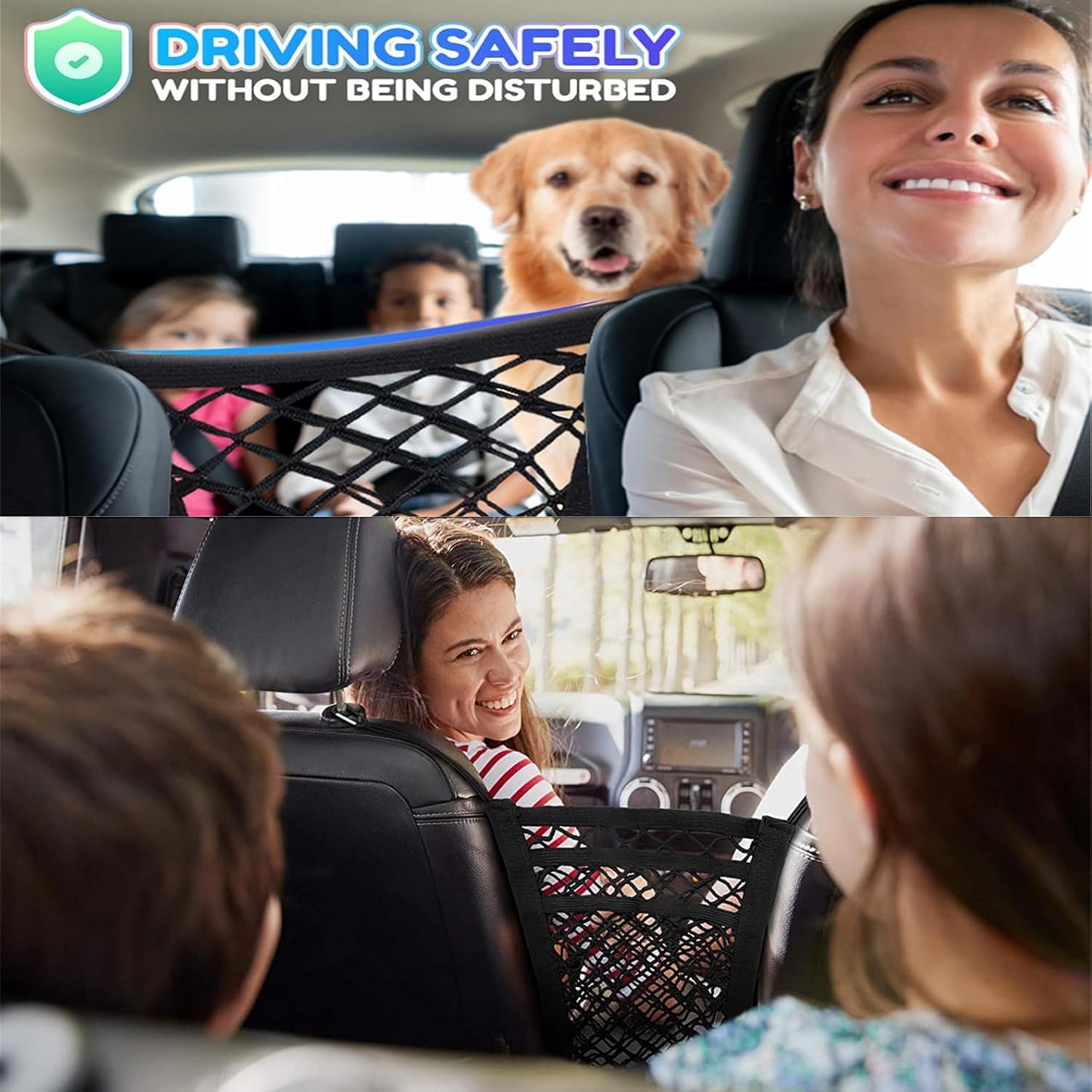 Pet Barrier Dog Car Net Barrier with Car Mesh Organizer
