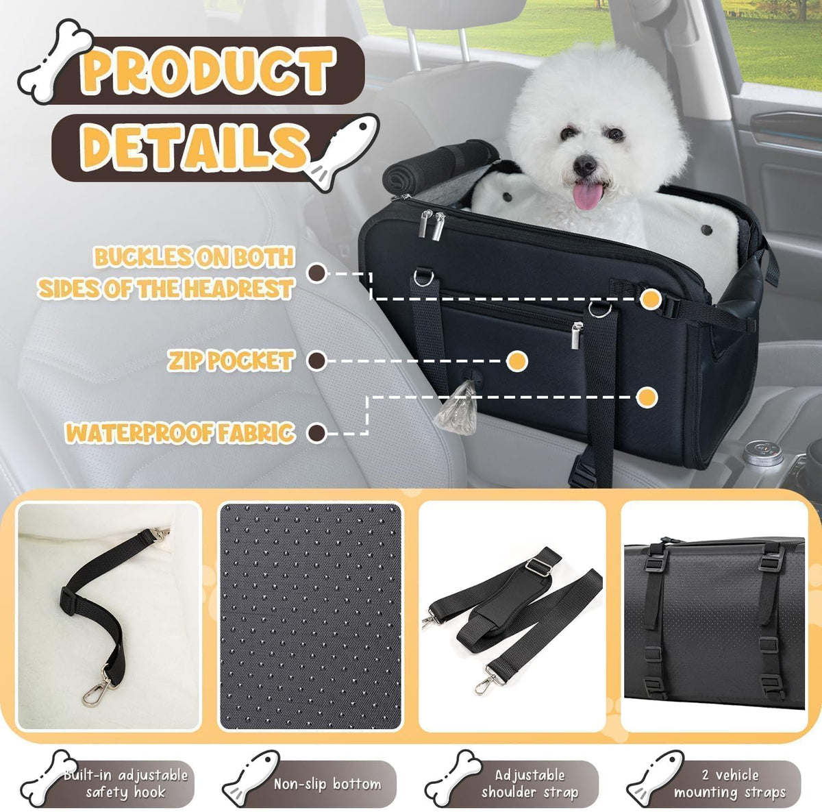 10-18lbs Large Console Dog Car Seat Fits Truck & SUV