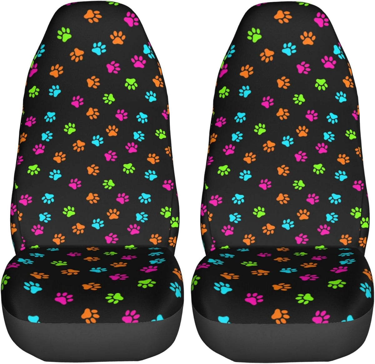 Colorful Dog Cat Paw Print Car Seat Covers Universal 2 Pcs