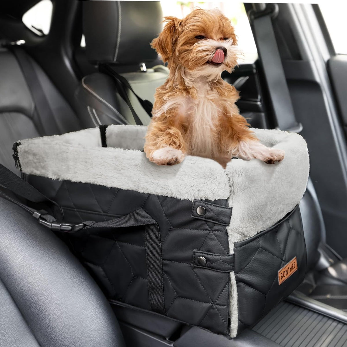 Center Console Dog Car Seat for Small Dogs,PU Leather Small
