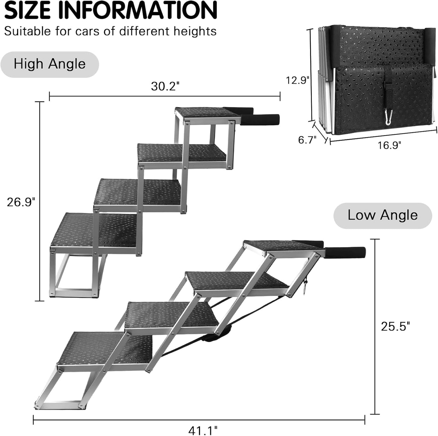 Dog Ramp for Car, 4-Step Folding Dog Stairs, Aluminum