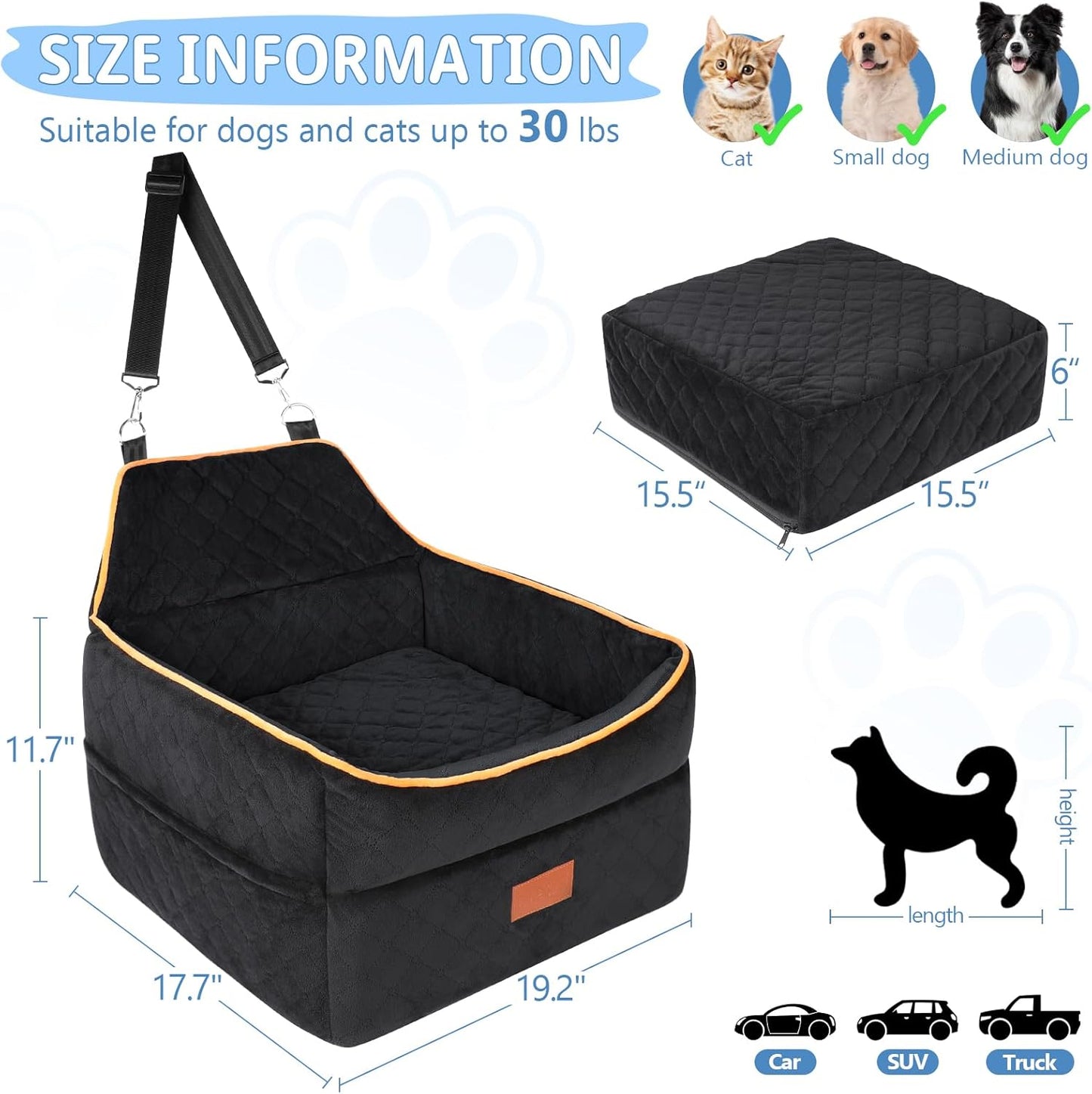 Dog Car Seat for Small Medium Dogs, Memory Foam Dog Booster