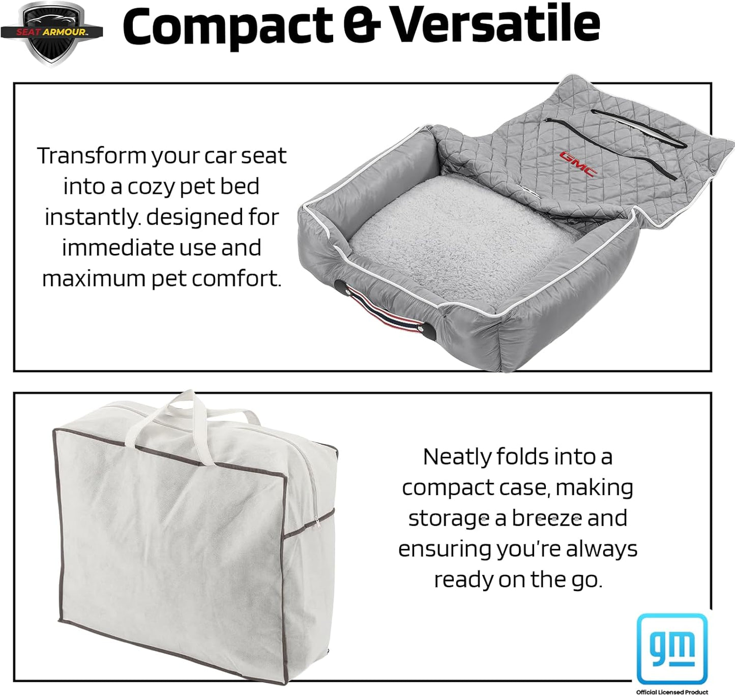 PetBed2GO, GMC, Grey Pet Bed Cushion & Car Seat Cover