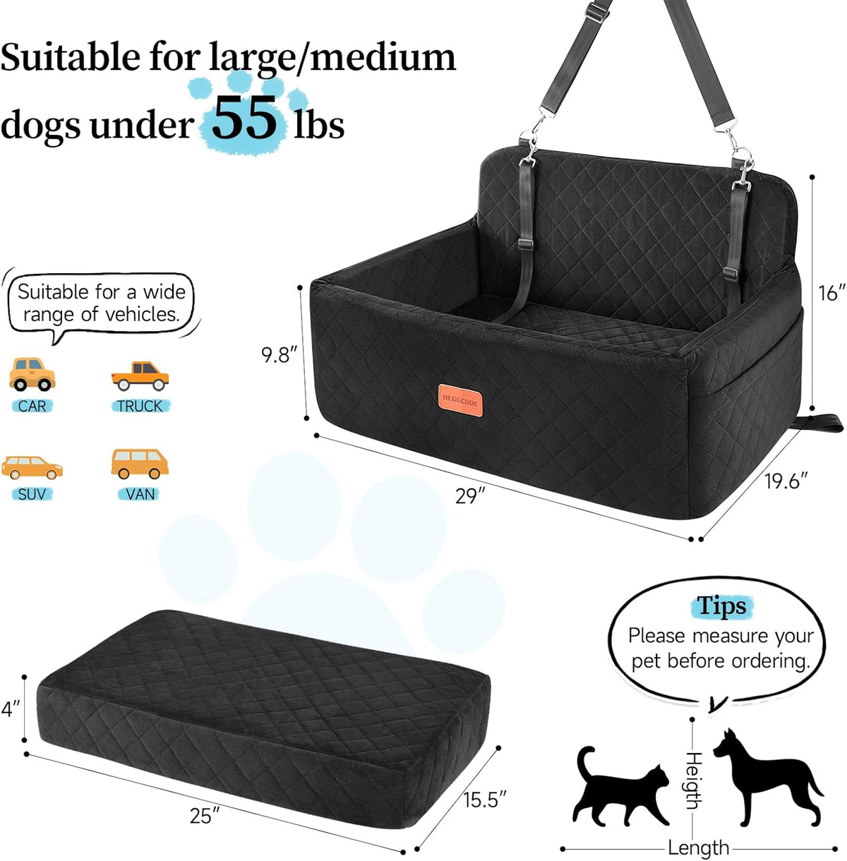 Dog Car Seat for Medium/Large Dogs, Pet Booster Seat for