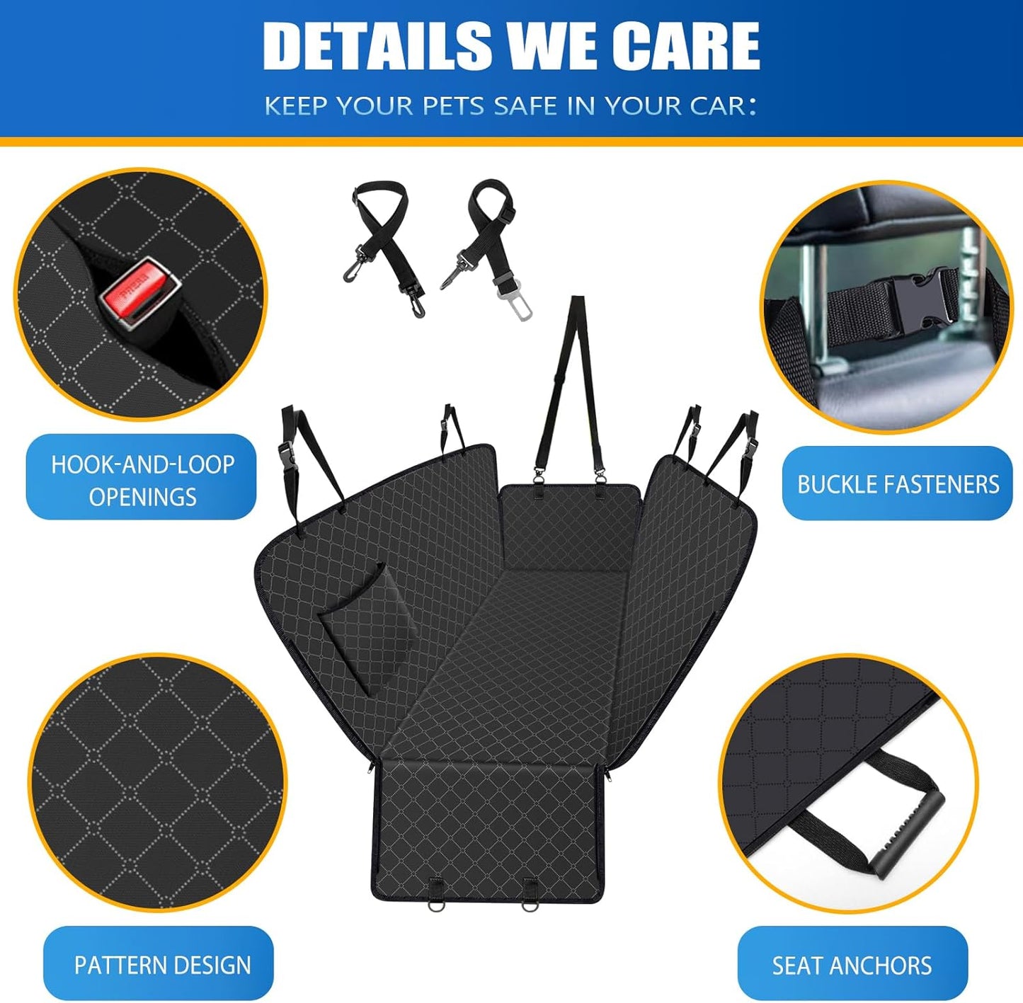 Dog Car Seat Cover for Back Seat with Storage Pocket Dog