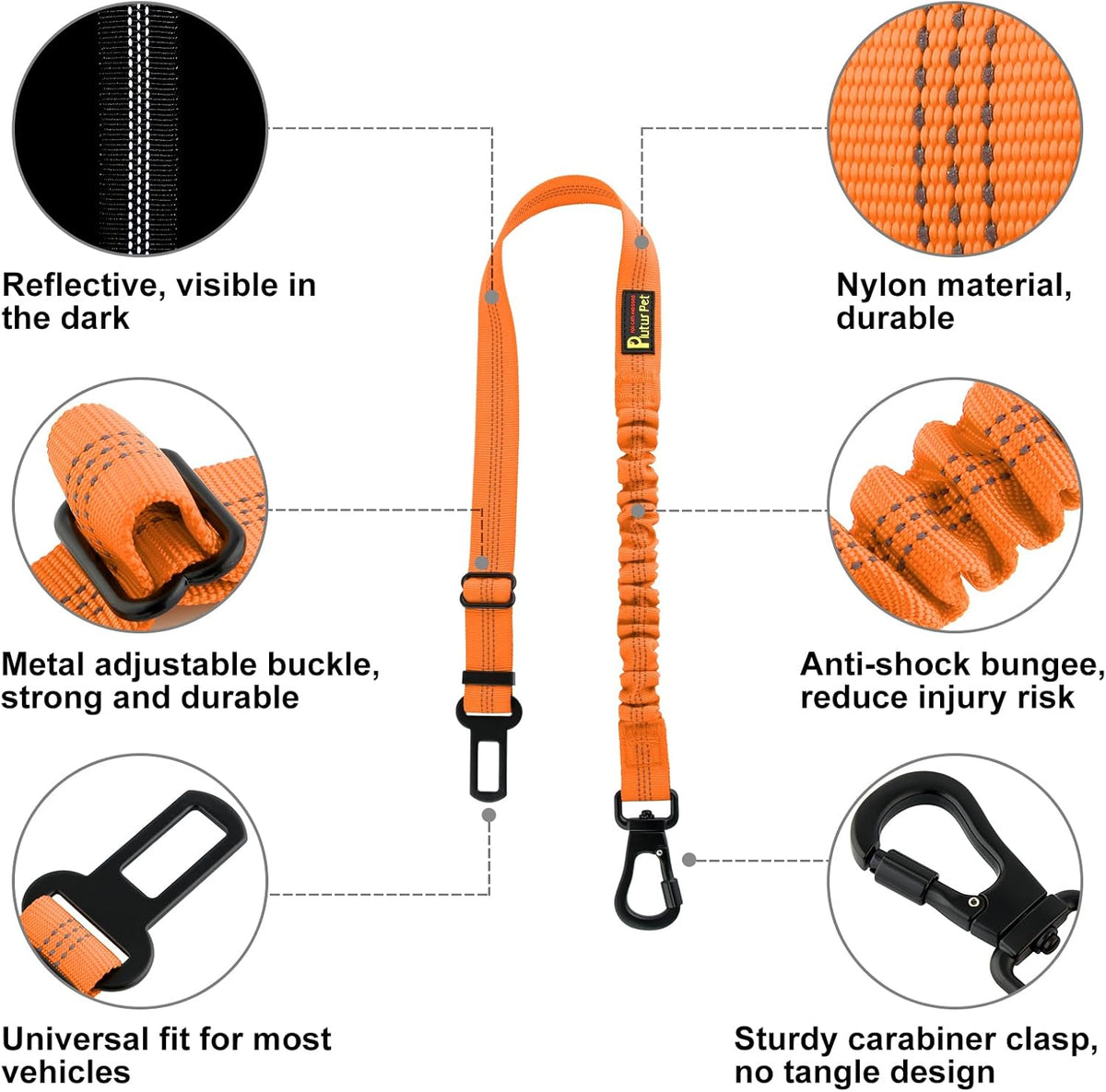 Dog Seat Belt for Car, Adjustable Dog Car Harness with