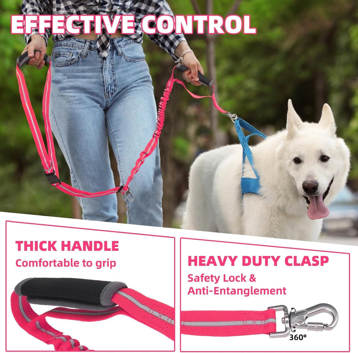 Heavy Duty Bungee Leash for Medium Large Dogs, No Pull