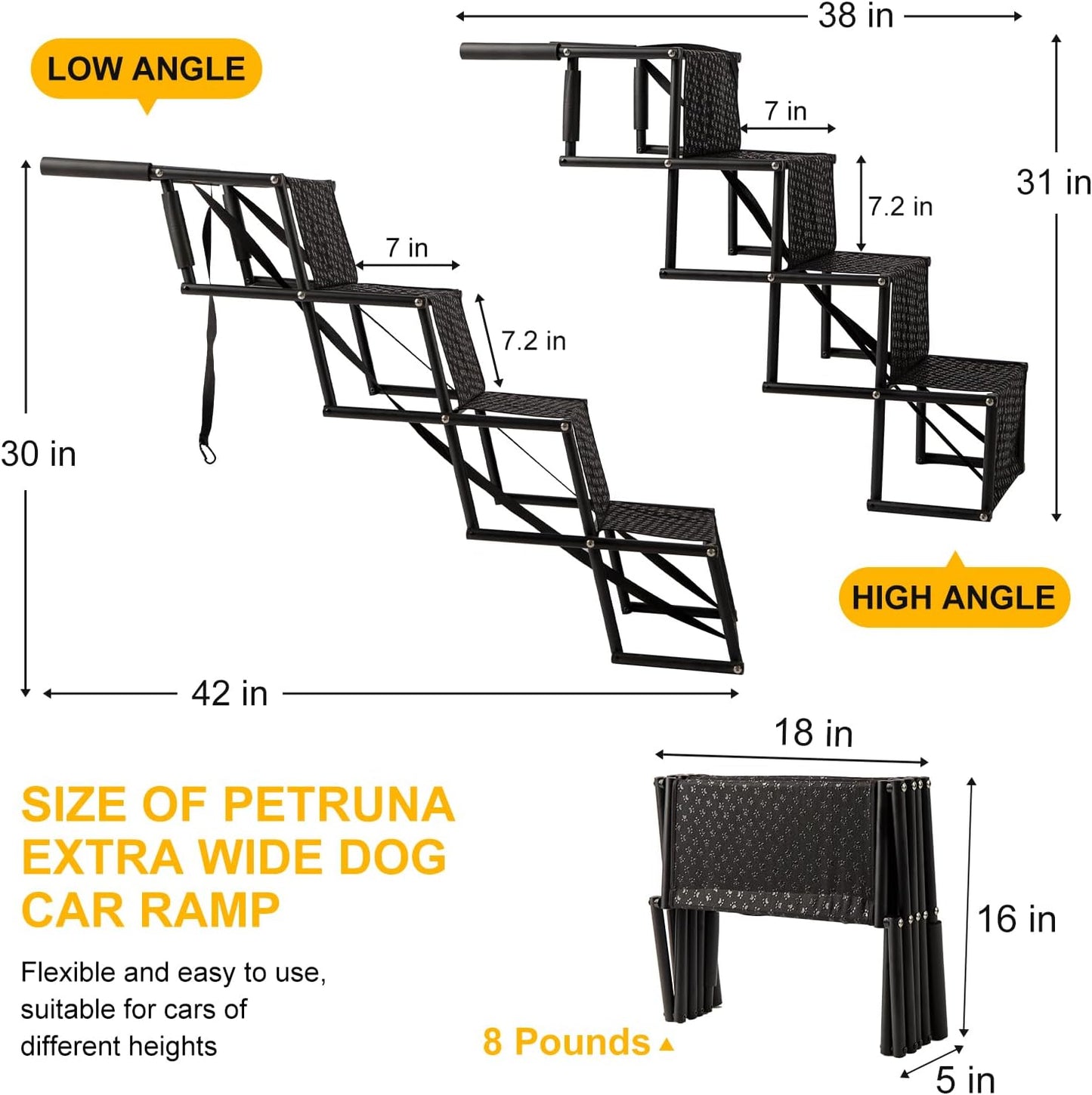 Dog Stairs for Car, Foldable Ramps for Dogs with Non-Slip