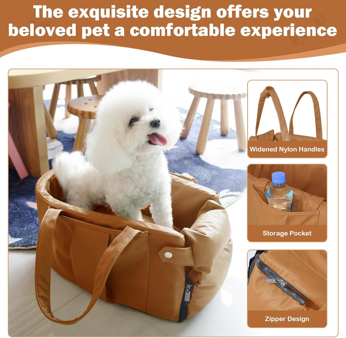 Portable Small Dog Seat for Car, Luxury Leather Center