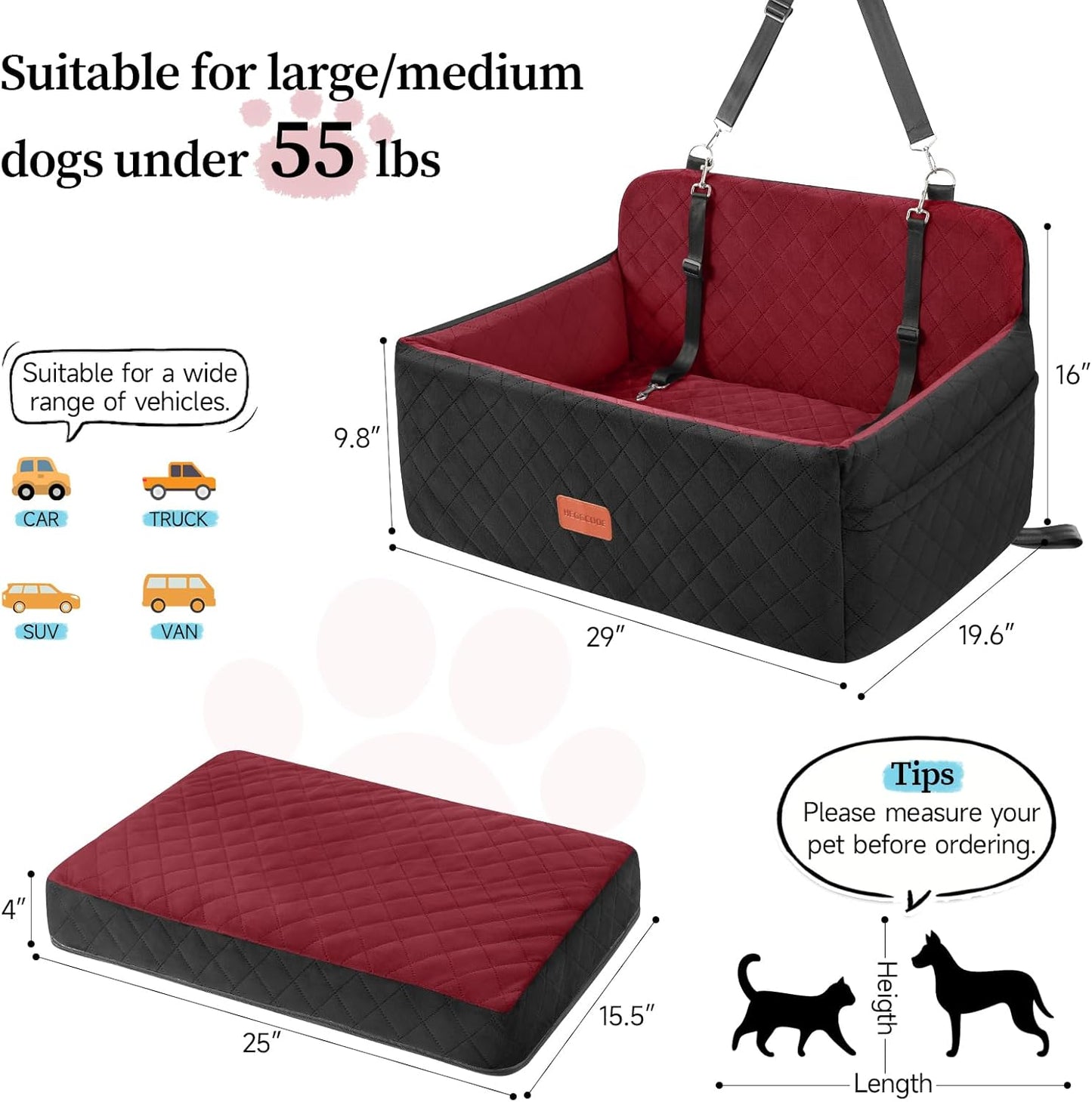 Dog Car Seat for Medium/Large Dogs, Pet Booster Seat for