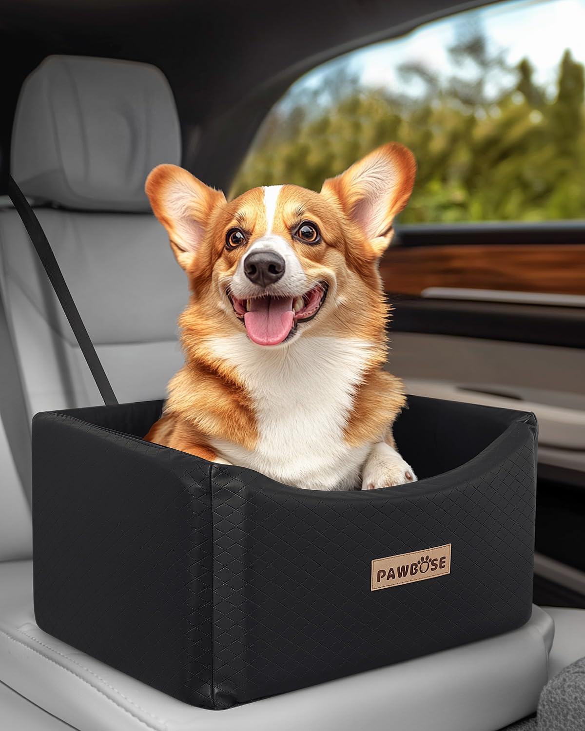 Leather Dog Car Seat for Small Medium Dogs up to 35lbs