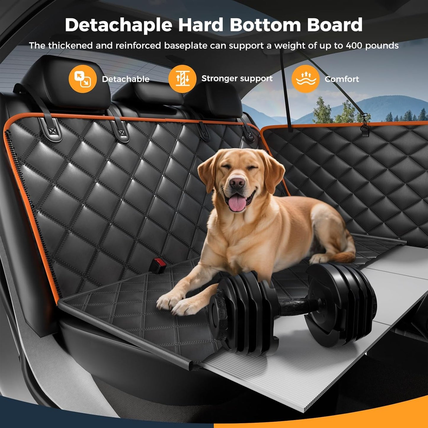 Dog Car Seat Cover for Back Seat, Hard Bottom Back Seat