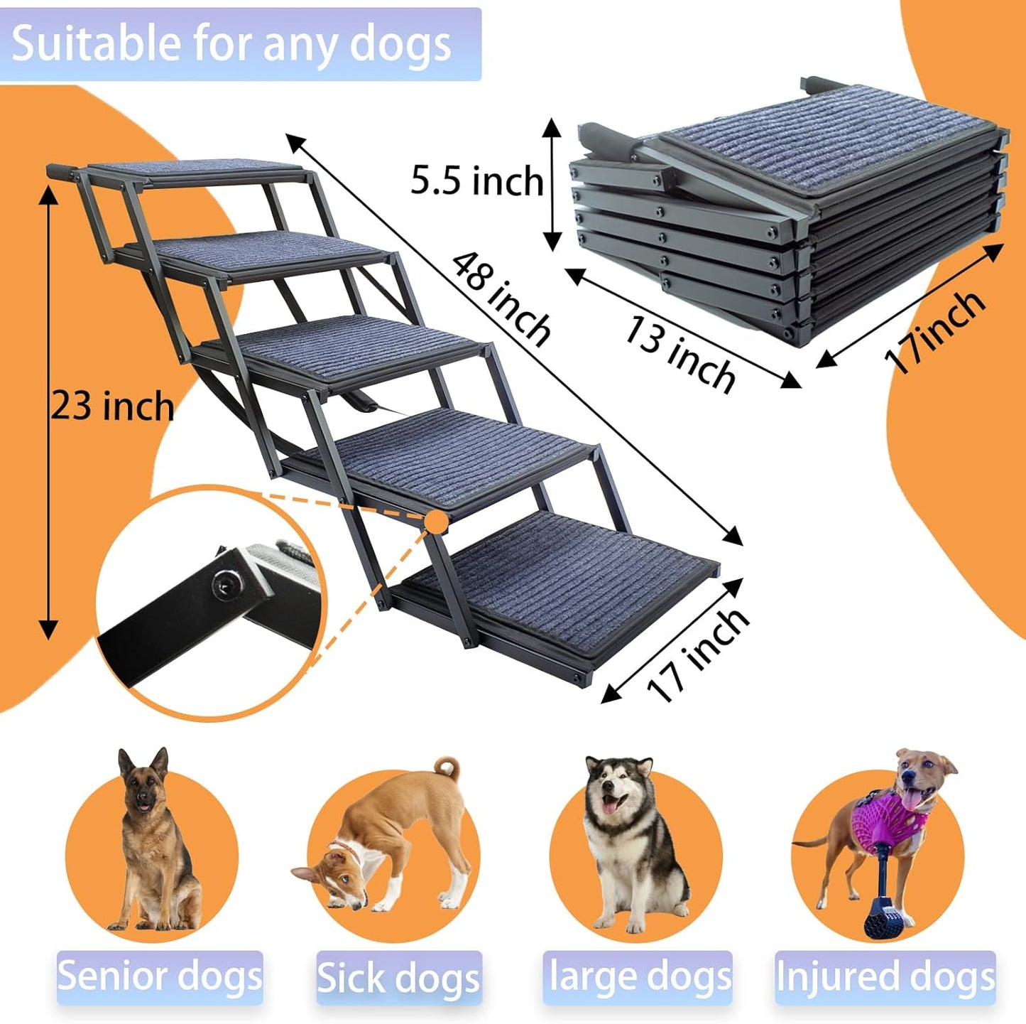 Dog Ramp for Car Truck and SUV Dog Stairs for Large Dogs