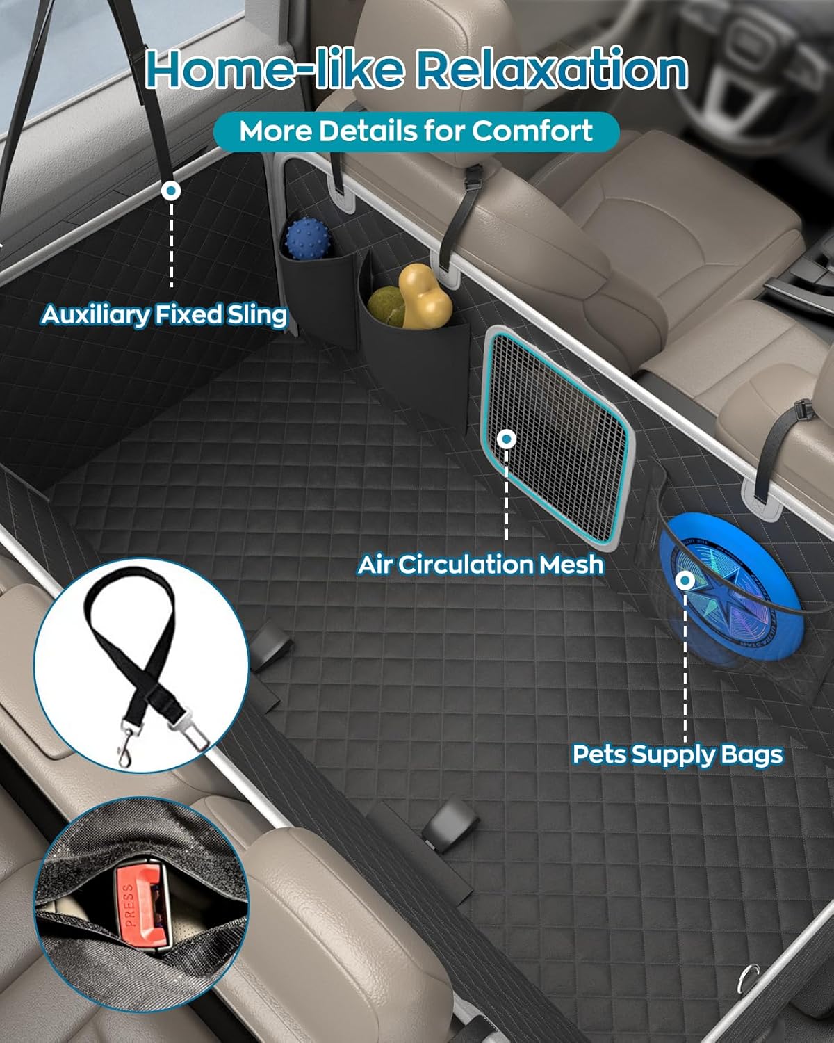 Dog Car Seat Cover for Back Seat, Hard Bottom Dog Hammock