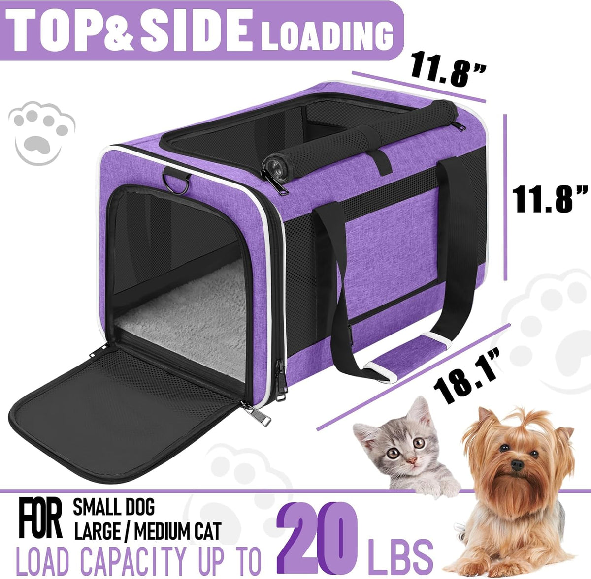 Pet Carrier for Large Cat 20 lbs+ / Soft Sided Small Dog 12