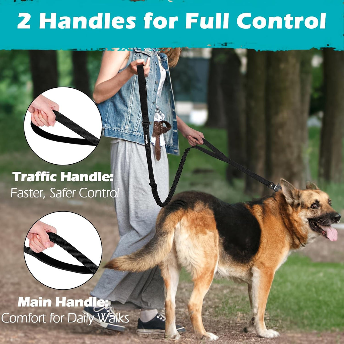 Heavy Duty Tactical Dog Leash, 5 FT Bungee Shock Absorption