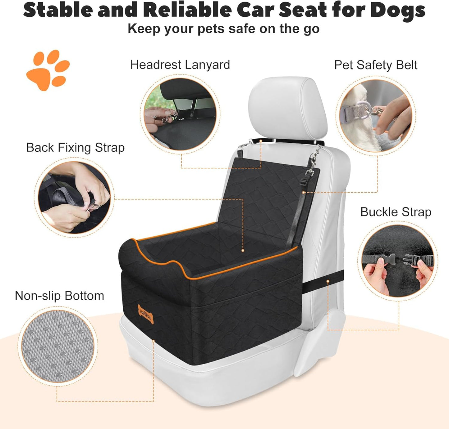 Small Dog Car Seat, Waterproof Dog Booster Seat with Thick