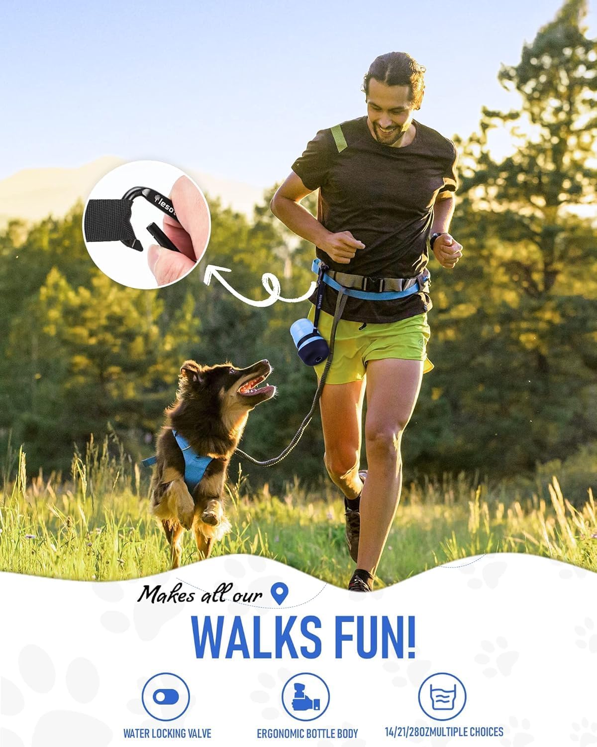 Dog Water Bottle, Portable Water Dispenser with Bowl, Leak