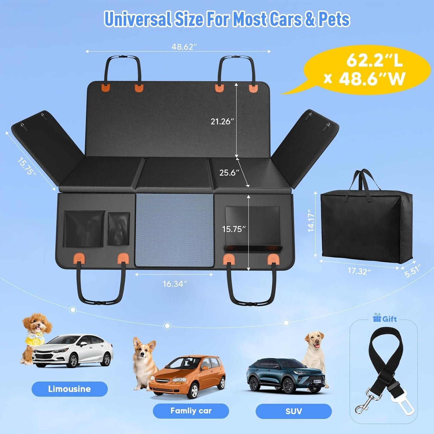 Back Seat Extender for Dogs, Heavy-Duty Hard Bottom