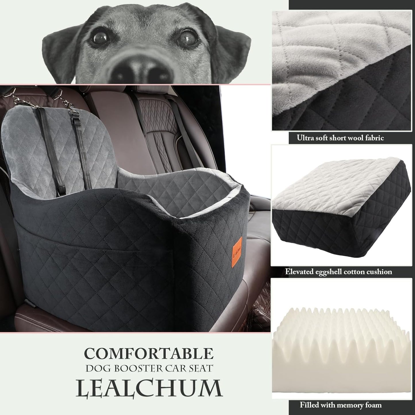 Dog Booster Car Seat for Small/Medium Dogs,6in Memory Foam