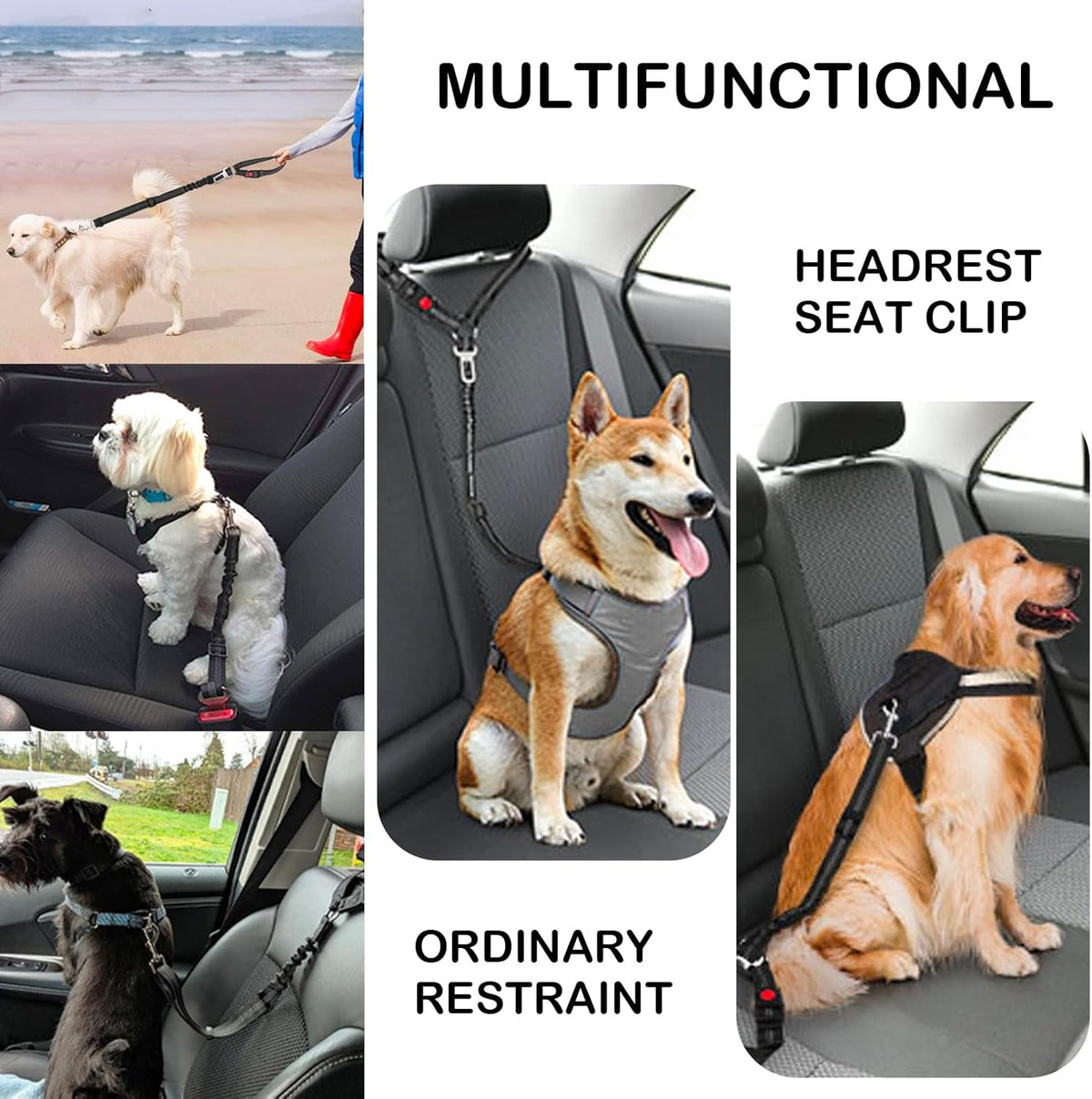 Removable Dog Seat Belt Harness for Car, 3 in 1 Pet Car